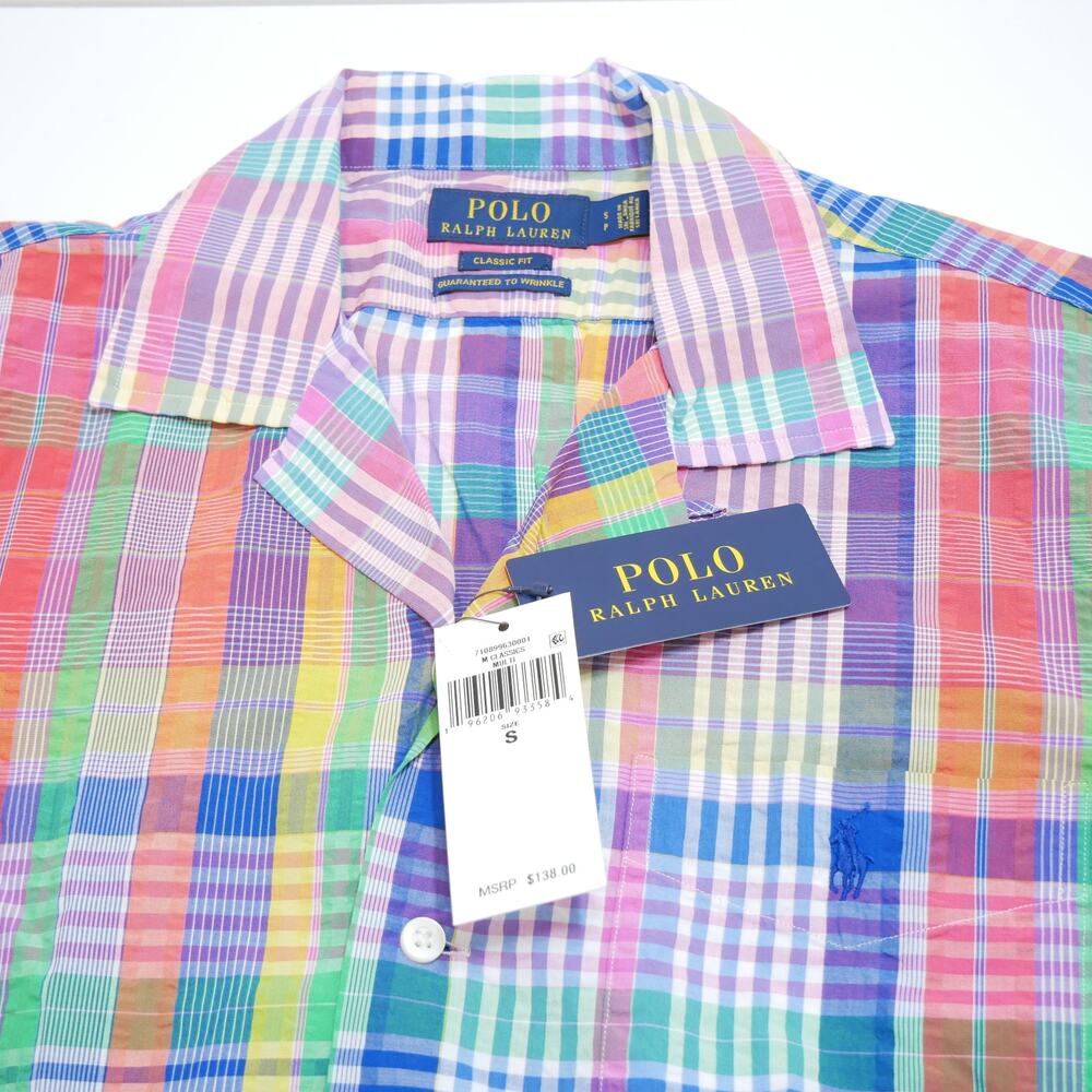 New Polo Ralph Lauren Plaid Classic Fit Seersucker Camp SS Shirt Men Small $138 - Picture 9 of 9